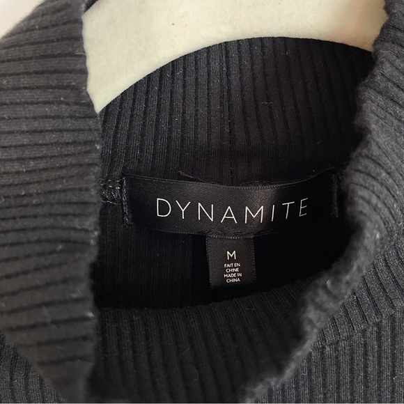 Black Ribbed Mock Neck Bodycon Long Sleeve Midi Dress Front Slit - Dynamite - Picture 6 of 7